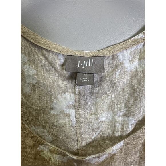 J Jill Sleeveless A Line Linen Dress S Pockets Beige Floral Print Beachy Cottage - Picture 3 of 7